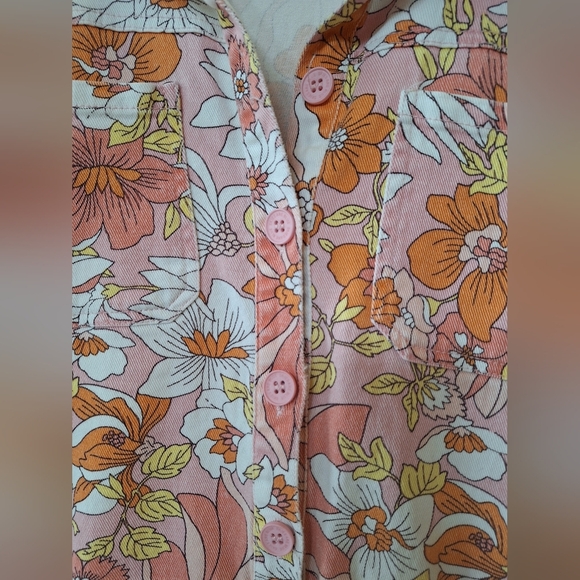 Skies are Blue Womens Retro Floral Denim Romper Button Zip Short sleeves Size M - Picture 4 of 11